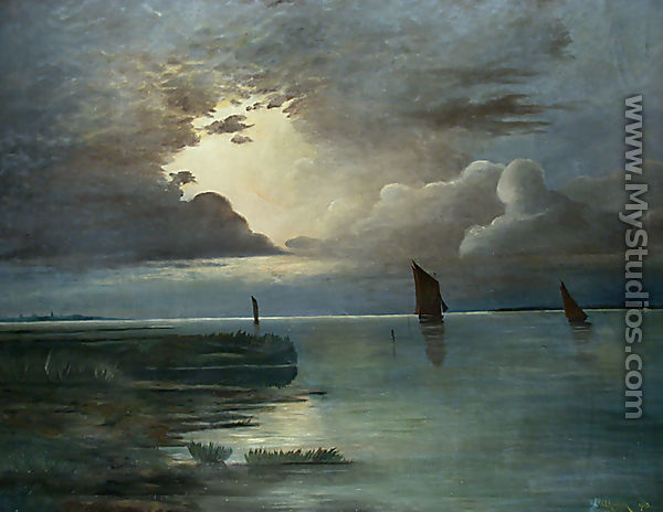 Sonnenuntergang am Meer mit aufziehendem Gewitter (Sunset at the Sea with Thunderstorm) - Andreas Achenbach