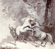 Horse Fighting On A Woodland Path - Thomas Rowlandson