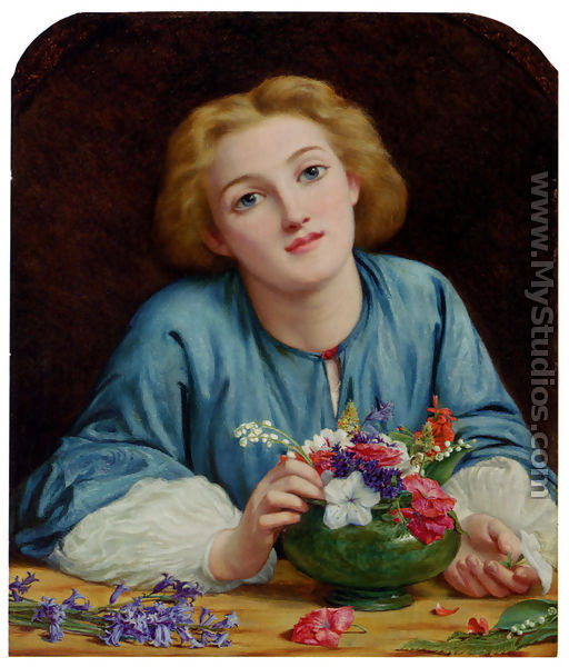A Young Girl Arranging A Bouquet - Henry Wallis