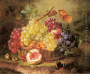 A Still Life with Grapes, Peaches and a Butterfly on a Mossy Bank - Amalie Kaercher