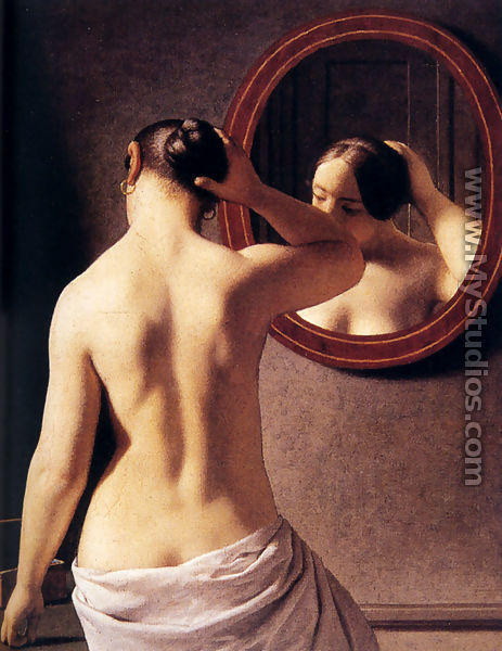 Woman Standing In Front Of A Mirror - Christoffer Wilhelm Eckersberg