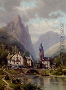 An Agler Before An Alpine Riverside Town - Charles Euphrasie Kuwasseg, Jr.