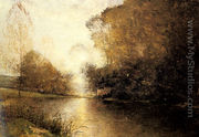 A Moonlit River Landscape with a Figure - Alfred Wahlberg