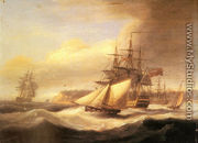 Naval ships setting sail with a revenue cutter off Berry Head, Torbay - Thomas Luny