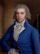 Portrait of a Gentleman, half-length, in a blue coat, holding a cane in his right hand - John Russell