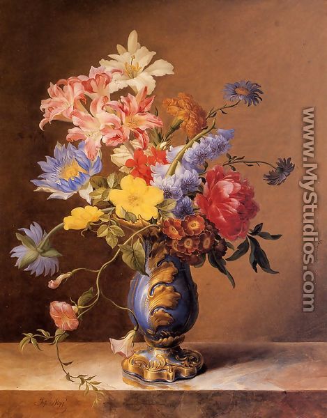 Flowers In A Blue Vase - Josef Nigg