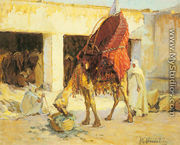 Arabs and Camels in a Courtyard - Marie Nivoulies