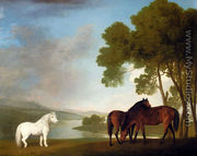 Two Bay Mares And A Grey Pony In A Landscape - George Stubbs