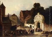 A Busy Market In A Dutch Town - Jacobus Adrianus Vrolijk