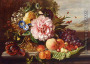 A Still Life With Flowers And Fruit - Helen Augusta Hamburger