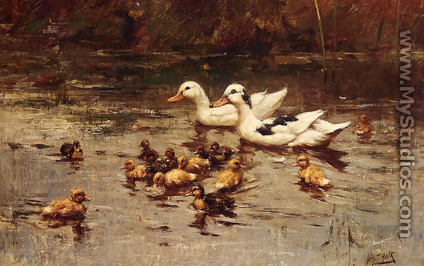Ducks Having A Swim - Johannes Frederik Hulk