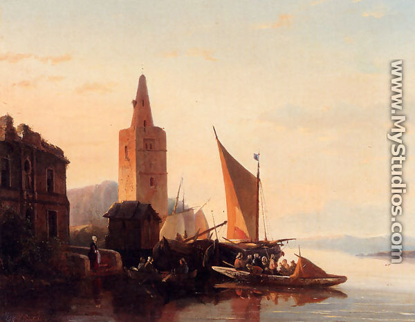 Moored Shipping By A Lighthouse - Francois-Jean-Louis Boulanger