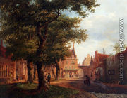 A Village Square With Villagers Conversing Under Trees - Bartholomeus Johannes Van Hove