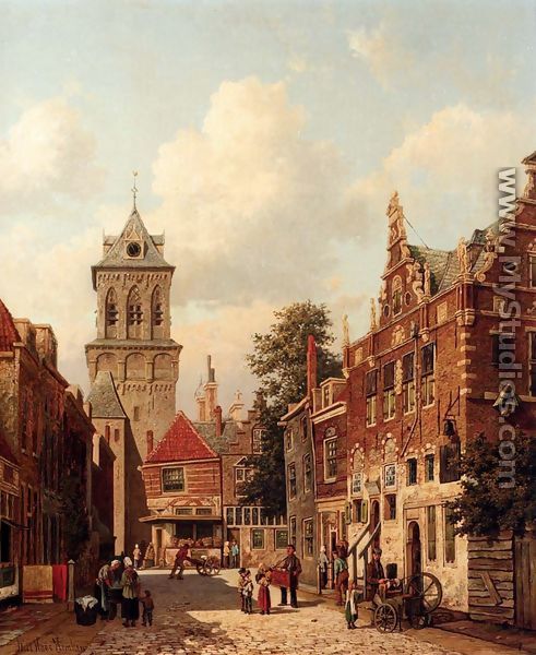 A Busy Street In A Town - Willem De Haas Hemken