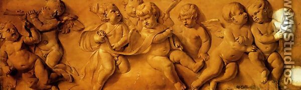 Disporting Putti - a feined bas - relief - Piat Joseph Sauvage