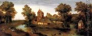 A moated tower with farmhouses - Abel Grimmer