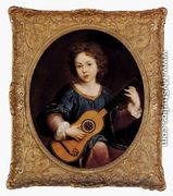 A Young Girl Playing A Guitar - Pierre Mignard
