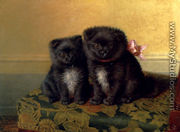 Two Chow Pups Seated On A Chair In An Interior - Horatio Henry Couldery
