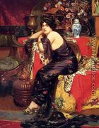 A Harem Beauty Seated On A Leopard Skin - Frederic Louis Leve