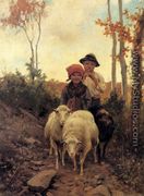 Children With Sheep On A Path - Stefano Bruzzi