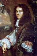 Portrait of Christaen Huygens in a landscape, a country house beyond - Jan Mytens