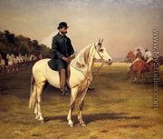 Captain J. O. Machell on a White Horse with the Jockeys E. Martin and F. Archer exercising their Horses - William H. Hopkins