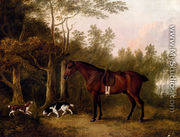 A Bay Hunter And Two Spaniels In A Landscape - John Boultbee