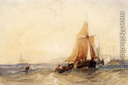 Fishing Boats Off The Coast At Sunset - William Callow