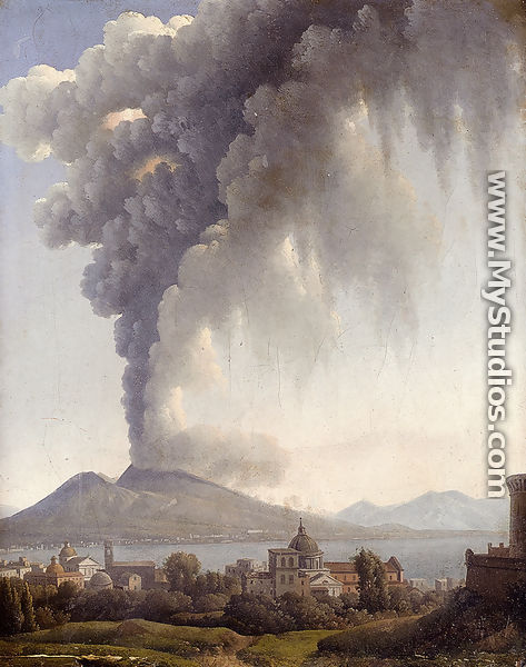 Bay Of Naples With Vesuvius Erupting Beyond - Alexandre-Hyacinthe Dunouy
