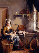 A Scullery Maid Preparing A Chicken - Willem Joseph Laquy