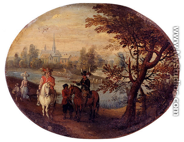 Travelers On A Path Along A River - Joseph van Bredael