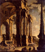 A Capriccio Of Classical Ruins With Figures - Leonardo Coccorante