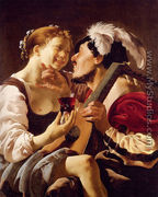A Luteplayer Carousing With A Young Woman Holding A Roemer - Hendrick Terbrugghen