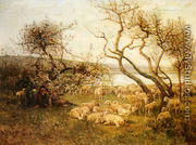 Tending The Flock In A Blossoming Landscape - Louis Aime Japy