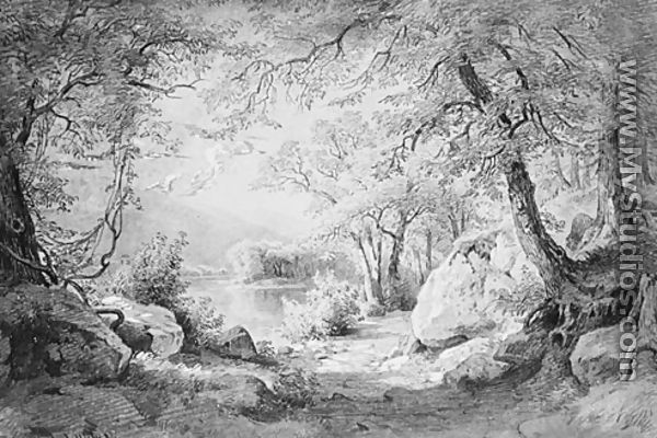 Wooded Landscape with Lake and Mountains (from the Cropsey Album) - Gottlieb Daniel Paul Weber