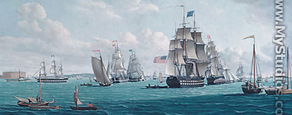 The U. S. Ship Franklin, with a View of the Bay of New York - Thomas Thompson