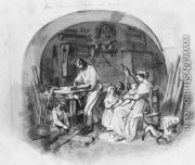 Interior Setting: Carpenter at Work with Family (from Cropsey Album) - Constant Mayer