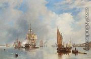 On the Thames at Woolwich, with the 'Buckinghamshire' Indiaman going down the river 1842 - James Wilson Carmichael