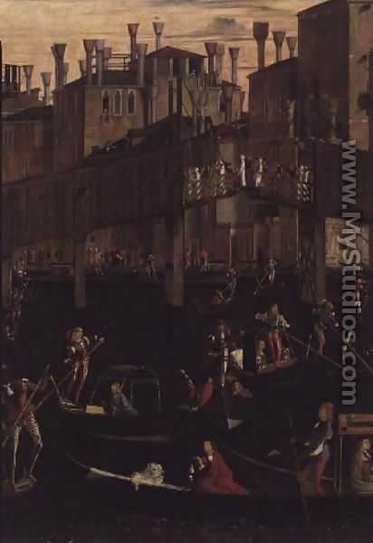 Wooden Rialto Bridge, from the Miracle of the Relic of the True Cross, 1494 - Vittore Carpaccio