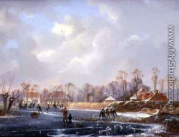 Landscape with Figures on a Frozen River - Hendrik Gerrit ten Cate