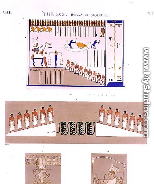 Illustrations of frescos from Byban el Molouk, Thebes, plate 83 from Vol II of `Descriptions of Egypt - Cecile
