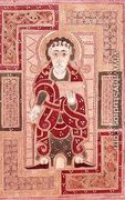 The figure of St. John the Evangelist holding a book, page proceeding the Gospel of St. John, from the MacDurnan Gospels, Armagh - Celtic