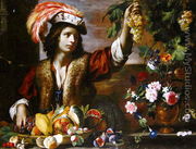 Young Man in a Feathered Hat with Still Life - Michelangelo Cerquozzi