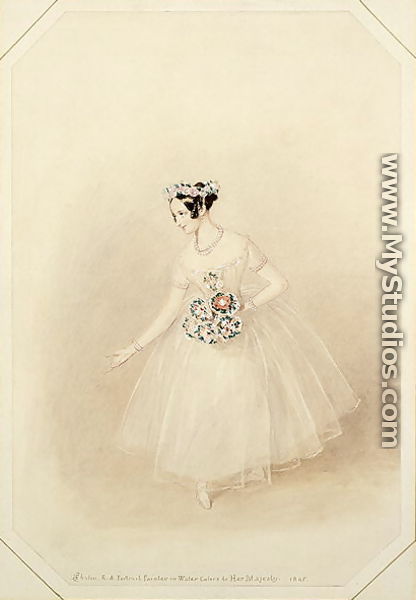 Marie Taglioni (1804-1884) as La Sylphide takes her curtain call with a posy of flowers, in a performance of 