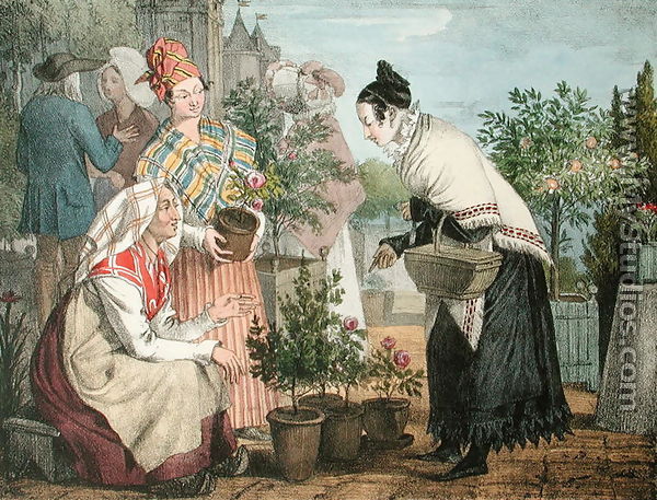 The Flower Market, Paris,  1821 - John James Chalon
