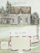 Exterior and floor plan of the living room of the Chateau de Chantilly, f.16 from the 'Atlas du Comte du Nord', 1784 - Chambe