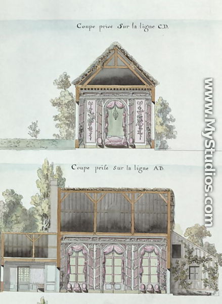 Cross-sections of the dining room of the Chateau de Chantilly, f.16 from the 