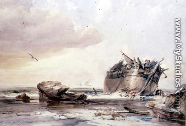 Rocky Shore, with Dismantled Vessel - George Chambers