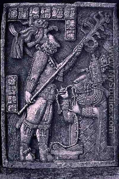 Carved stone lintel from Temple 23, Yaxchilan, 726 AD, showing the ruler Shield Jaguar and his wife, Lady Xoc, conducting a bloodletting ritual, from 