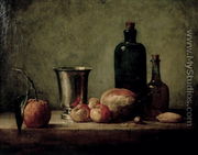 Still-life with Silver Beaker, Fruit and Bottles on a Table - Jean-Baptiste-Simeon Chardin